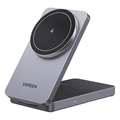 Cargador Inalámbrico 2 en 1 20W / Tecnología Qi2 15W Certificada / Carga Simultánea iPhone y AirPods / Ángulo Ajustable 70° / Diseño Plegable y Portátil / Compatibilidad Universal