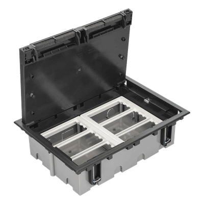 Caja de Piso Falso / 6 Módulos Dobles / Profundidad Ajustable 90-120 mm (3.54-4.72 in) / Tapa Embellecedora / IK08 / +125 °C