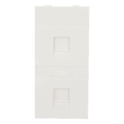 Placa Plana de Voz y Datos / Guardapolvo Integrado / 2 Puertos Keystone / Perfil 5 mm / 108 × 52 mm / 4.25 × 2.05 pulgadas / Color Blanco