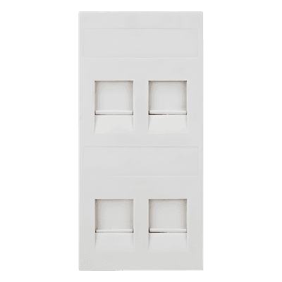 Placa Plana de Voz y Datos con Guardapolvo / 4 Puertos Keystone / Color Blanco / 108 x 52 mm / 5 mm Profundidad / Compatible Cajas Pavimento