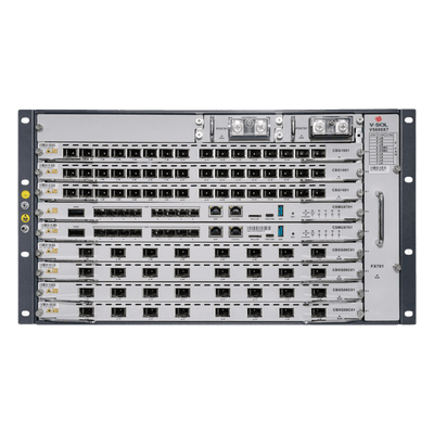 OLT Modular Chasis / 7 Ranuras de Servicio / GPON/XGS-PON Combo / 16 Puertos GPON / Intercambio en Caliente / Redundancia 24/7