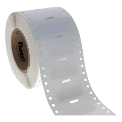 Etiqueta de Cinta Continua / 9.7 mm (0.38 in) / Poliolefina Blanca / Transferencia Térmica / 30.5 m (100 ft) / UL969 / -40°C a 82°C