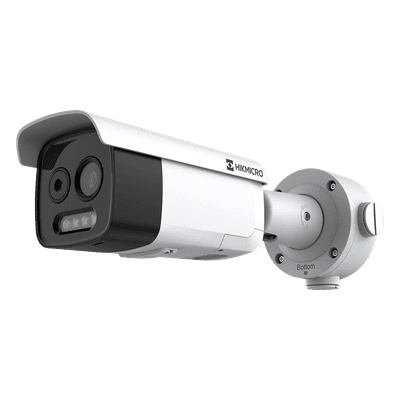 (HIKMICRO) Bala IP Bi-Espectral / Térmica (160 X 120 / 9.7 mm) + Óptica (5 MP / 12.4 mm) / GUANLAN AI / Detección Térmica de Incendios y Humos / Medición de Temperatura -20° a 150°C / ± 8°C Margen / VC