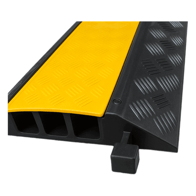 Protector de Cable / 3 Canales / Carga 5 Toneladas / Canal 30x30 mm / Base Goma y Tapa Plástico / 90 cm Largo / Amarillo-Negro