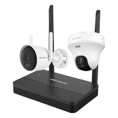 Kit IP Inalámbrico / 4 Megapixel / NVS 4 Canales / 2 Cámaras Wi-Fi / Dual Light IR y Blanco / Audio Bidireccional / IP66 / Micro SD 512 GB