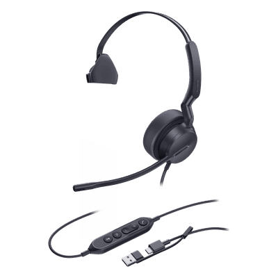 Auricular USB Profesional / Cancelación de Ruido con IA / Altavoz 35 mm con EQ Dinámico / USB-C con Adaptador USB-A / Control Integrado de Llamadas