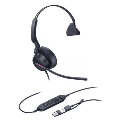 Auriculares USB Mono / Cancelación de Ruido IA / Altavoz 35 mm / USB-C/A Plug-and-Play / Compatible con Microsoft Teams
