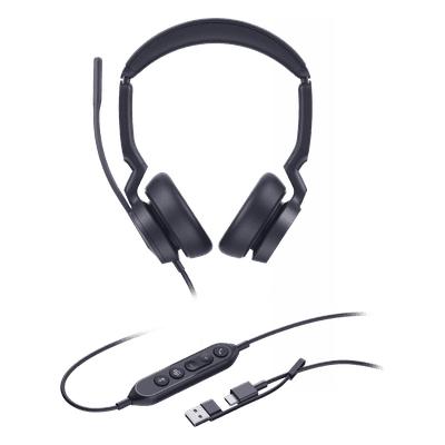 Auriculares Profesionales USB / Cancelación de Ruido IA con 3 Micrófonos / Altavoz 35 mm con EQ Dinámico / USB-C/A Plug-and-Play / Indicador de Ocupado / Compatible Microsoft Teams