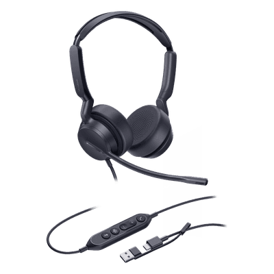 Auriculares Profesionales USB / Cancelación de Ruido con IA / Altavoz 35 mm / Certificado Microsoft Teams / USB-C con Adaptador USB-A / Diseño Ergonómico Binaural