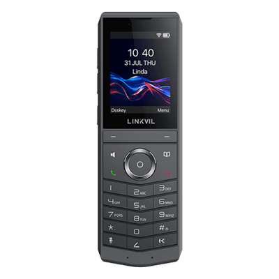 Teléfono IP Wi-Fi Portátil / Pantalla Color 2.4" 240x320 / Wi-Fi 6 Dual-Banda / Bluetooth 5.0 / Batería 3000mAh 13h Talk / Video H.264 4CIF / Resistencia Caídas 1.8 m (5.9 ft) / Conferencia 6 Vías / USB Type-C
