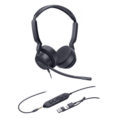 Auricular USB Profesional / Cancelación de Ruido AI / Altavoz 35 mm / USB-C con Adaptador USB-A / Conector 3.5 mm / Compatible Windows y macOS