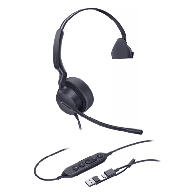 Auricular USB Profesional / Mono / Cancelación de Ruido IA / Altavoz 35 mm / Certificado Microsoft Teams / USB-C/A