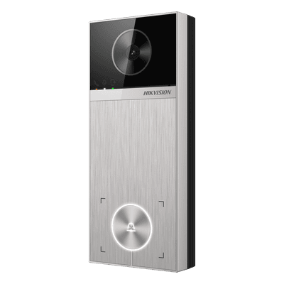 Videoportero / 4 Megapixel / Ángulo de Visión 150° / Control de 2 Cerraduras / Desbloqueo por Tarjeta, Hik-Connect y Estación Interior / IP65 / PoE IEEE802.3at / Compatibilidad ONVIF / H.265