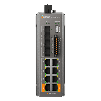 Switch PoE Industrial L2+ / 8 Puertos Gigabit PoE / 4 Puertos SFP 10G / Capacidad 96 Gbps / Presupuesto PoE 240 W / Rango -40 a 75 °C (-40 a 167 °F) / Sin Ventilador