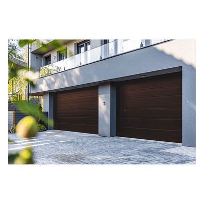 Sección para Puerta de Garage / Panel Calibre 26 / Relleno Poliuretano 43 mm / Imitación Madera Black Walnut / Estilo Americana / Operación Silenciosa