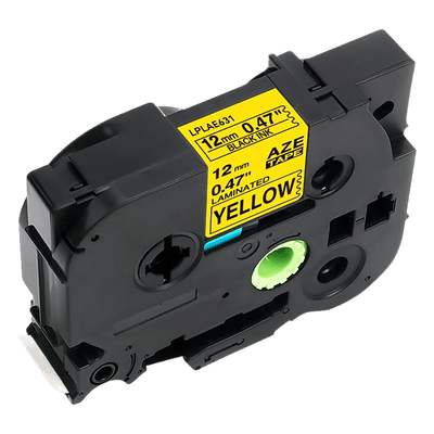 Cartucho de Etiquetas Laminadas / 12 mm (1/2") / Negro sobre Amarillo / 8 m (26.2 ft) / Alta Visibilidad para Cables / Compatible Brother 12 mm