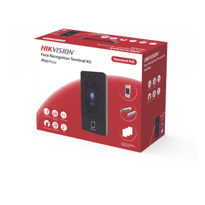 Kit Terminal Control de Acceso / Reconocimiento Facial 1500 Rostros / 3000 Huellas + 3000 Tarjetas / Pantalla Táctil 4.3" / 2 Megapixel Gran Angular / PoE+ / Alimentación Cerradura 12VDC/1A / IP65 / Wi-Fi / Audio Bidireccional / Reconocimiento con Mascarilla / -30°C a 60°C