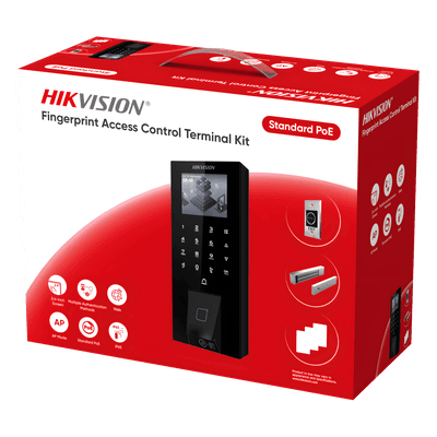 Kit Terminal Control Acceso Biométrico / Huella Digital y QR / 2.4" LCD / 5000 Huellas + 5000 Tarjetas / IP65 / Wi-Fi + PoE / Cerradura Magnética 272 kg (600 lbs)