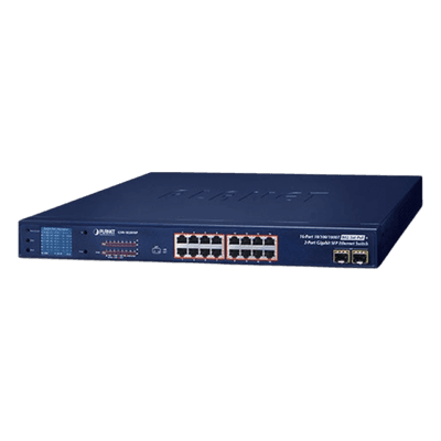 Switch No Administrable PoE+ Extender, Aislamiento VLAN de 16 Puertos Gigabit +, 2 Combo TP/SFP y Pantalla