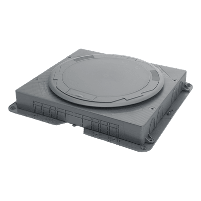 Caja de Instalación Empotrada / Profundidad Reducida / Cubeta para Concreto / Acabado al Ras del Piso / Mecanismos Energía y Datos