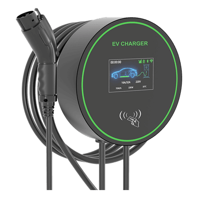 Estación de Carga EV / 11.5 kW / 48 A / Conector Tipo 1 (SAE J1772) / 220-250 V Monofásico / Pantalla LCD 4.3 in (10.9 cm) / Cable TPU 5 m (16.4 ft) / IP65 / RFID / APP Móvil