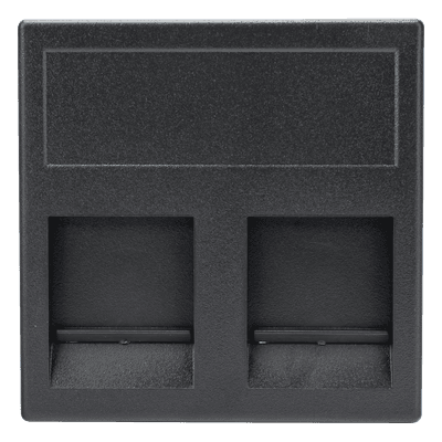 Módulo de Placa con Guardapolvo / 2 Espacios Keystone RJ45 / 45×45 mm / 8.5 mm Profundidad / Compatible Cajas Teleblock y Ofiblock