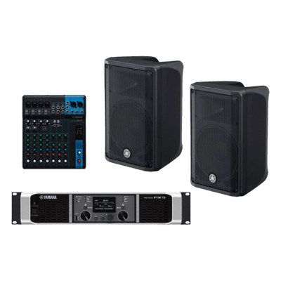 Sistema PA / 2 Bocinas 2 Vías 10" / Amplificador Clase D 2x 800W / Mezclador 10 Canales / DSP Avanzado / Conectores XLR, TRS y Speakon
