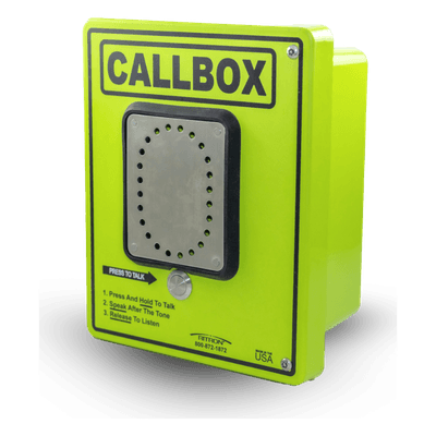 Callbox HD Series / Intercomunicador Bidireccional / 800mW-2W Potencia Transmisión / Audio Ajustable / Enclosure Fibra de Vidrio / Vandal-Resistente / IP65 / Mensajes de Voz Grabables / Control de Acceso por Relay / Sensor Input