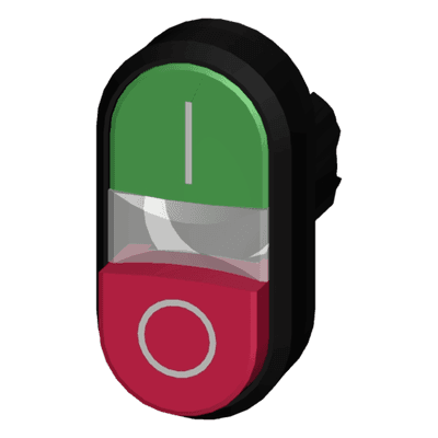 Botón Doble Tipo Domino / 22 mm / IP69K / Verde-Rojo / Indicación I/O / Plástico