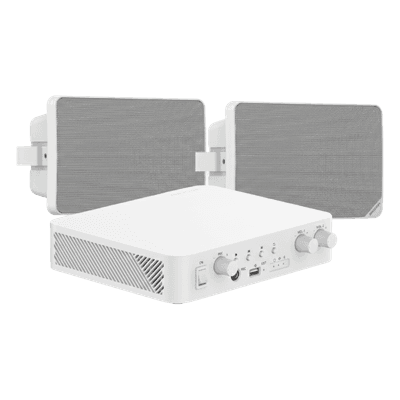 Kit de Audio / 70V-100V / 2 Altavoces de Pared / Bluetooth / 2 Zonas / 80W / Control Web