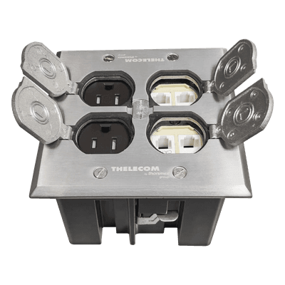 Caja de Piso Empotrable / Tapa Abatible Aluminio / Energía 127 V + Datos Voz/Datos / 2 Contactos 15A / 2 Módulos Keystone / Interior