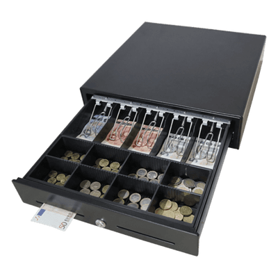 Cajón para Efectivo / Apertura Manual Push Open / Sin Electricidad / Insertos Ajustables 4/5/6/8 Billetes / Acero SPCC / 410 mm