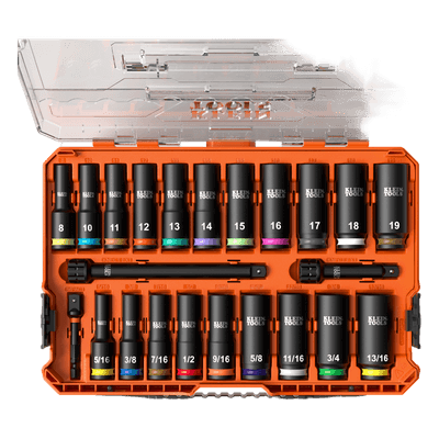 Juego de Dados de Impacto Profundos / Drive 3/8" / SAE y Métrico / 23 Piezas / Adaptadores Multi-Propósito / Estuche Modular