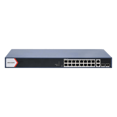 Switch PoE+ Administrable / 16 Puertos 1000 Mbps PoE+ / 2 Puertos Uplink 1000 Mbps / 2 Puertos SFP / Alcance Extendido 300 m (984.3 ft) / 230 W