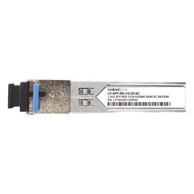 Transceptor Óptico SFP Bidireccional / 1.25 Gbps / Monomodo 1310/1550 nm / Alcance 20 km (12.4 mi) / Conector SC/UPC Simplex / DDM / 2 Piezas