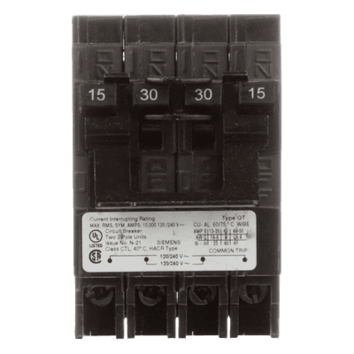 Interruptor Automático Cuádruplex / 2 Polos Dobles / 30-20 A / 120/240 VCA / 10 kA / Enchufable