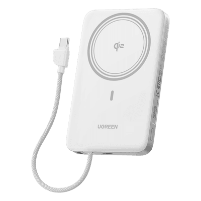 Banco de Energía / 10000 mAh / 30W USB-C PD+PPS / Cable USB-C Integrado 30W / Carga Inalámbrica Magnética 15W / Pantalla LED / 39.2 Wh