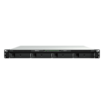 Servidor NAS Rackmount / 4 Bahías Hot-Swappable / 1U / 2000/1300 MB/s Lectura/Escritura / 4 Puertos 1GbE RJ45 / PCIe 3.0 x8 / Dual Power Supply Redundante / DSM / Almacenamiento Empresarial