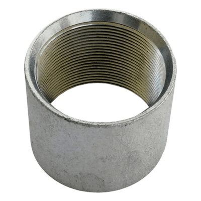 Cople para Pared Gruesa / 1 1/2" / Rosca Cónica Interior / Acabado Liso / Protección Anticorrosiva Zinc