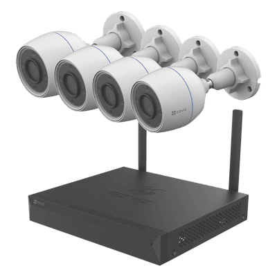 Kit de cámaras Wi-Fi / Incluye 1 NVR 4 canales / 4 Cámaras Bala 2 Megapixel / Para Uso en Exterior IP67 / Vision Nocturna a Color