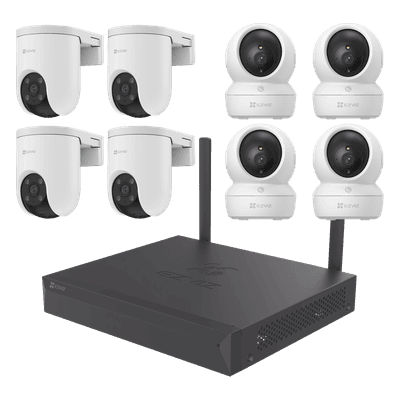 Kit de cámaras Wi-Fi / 3 Megapixel / Incluye 8 Cámaras (4 camaras Para Interior y 4 Cámaras Para Exterior) / 1 NVR WI-FI 8 Canales / Vision Nocturna a Color / Detección de Humanos