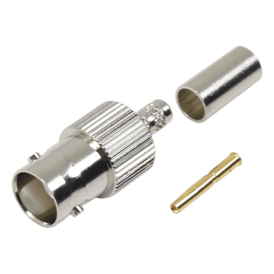 Conector BNC Hembra / Anillo Plegable / Bronce Niquelado / Contacto Oro / Teflón / LP-195, LP-142, RG-58/U, RG-142/U
