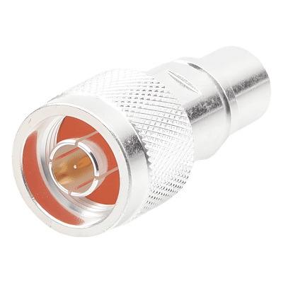Conector N Macho / Rosca y Soldable / 50 Ohm / Bronce Plateado / Contacto Oro / RG-8 U LMR-400