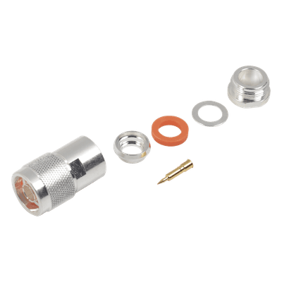 Conector Coaxial N Macho / Rosca / Cables LMR-400, 9913, RG8/U-SYS / Cuerpo Bronce Plateado / Contacto Oro / Aislante Teflón