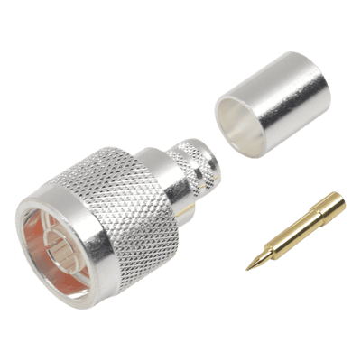 Conector N Macho / Anillo plegable / LMR-400, 9913, CNT-400, RG8/U-SYS, RFLASH-1113, 8214 / Cuerpo bronce plateado / Contacto oro
