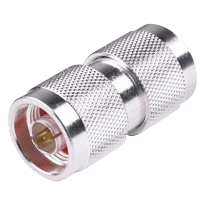 Adaptador Coaxial / Barril N Macho a N Macho / Montaje en Línea / Cuerpo Bronce Plateado / Contacto Oro 24K / Aislante Teflón PTFE