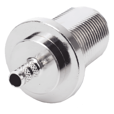 Conector RF Coaxial / N Hembra Hermético / Montaje Frontal Panel 2D Plano / Anillo Plegable RG-58/U / Cuerpo Bronce Niquelado / Contacto Oro / Aislante Teflón
