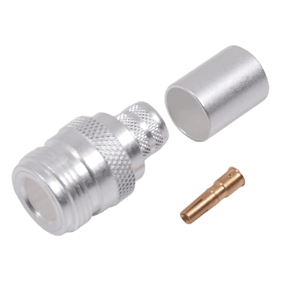 Conector Coaxial N Hembra / Anillo Plegable / 50 Ohmios / Cables LMR-400, RG8/U / Contacto Oro 24k / Aislamiento Teflón