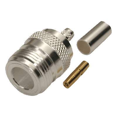 Conector Coaxial N Hembra / Anillo Plegable / Cables LMR-240, RG-8/X, 9258 / Bronce Niquelado / Contacto Oro / Aislante Teflón