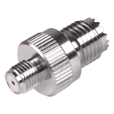 Adaptador RF Coaxial / Mini-UHF Hembra a SMA Hembra / Montaje en Línea / Cuerpo Bronce Niquelado / Contacto Oro / Aislante Teflón